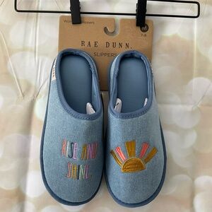 Rae Dunn “Rise and Shine” Blue Slippers